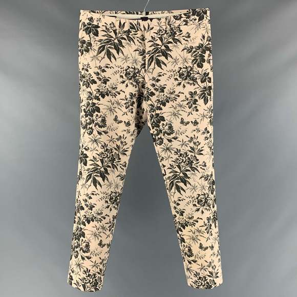 GUCCI Other - GUCCI Cream Black Floral Cotton Flat Front Dress Pants